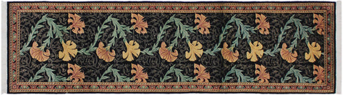 handmade Traditional Carnation Black Pink Hand Knotted RUNNER 100% WOOL area rug 3' x 10'