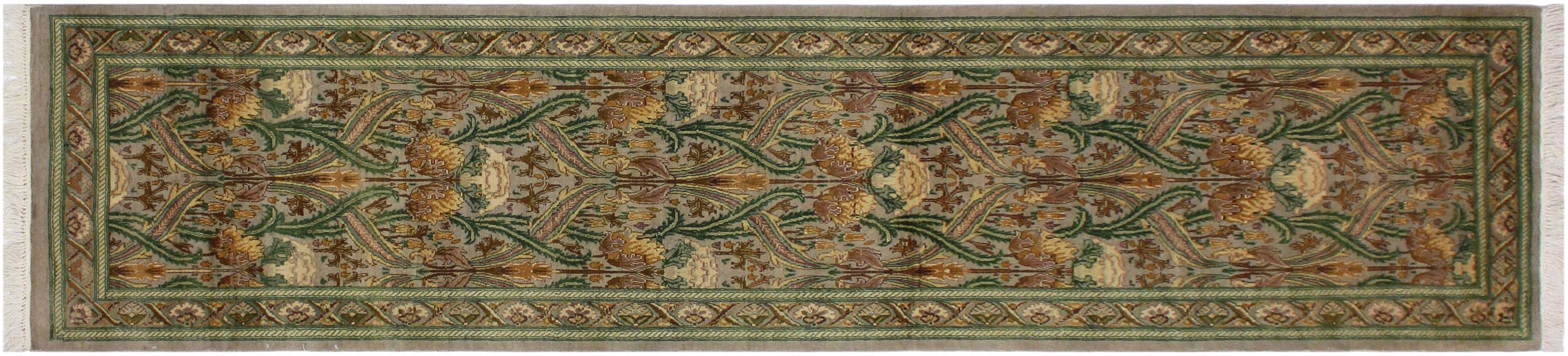 handmade Traditional Hamjolie Taupe Green Hand Knotted RUNNER 100% WOOL area rug 3' x 10'