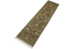 handmade Traditional Hamjolie Taupe Green Hand Knotted RUNNER 100% WOOL area rug 3' x 10'