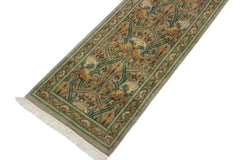 handmade Traditional Hamjolie Taupe Green Hand Knotted RUNNER 100% WOOL area rug 3' x 10'