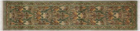 handmade Traditional Hamjolie Taupe Green Hand Knotted RUNNER 100% WOOL area rug 3' x 10'