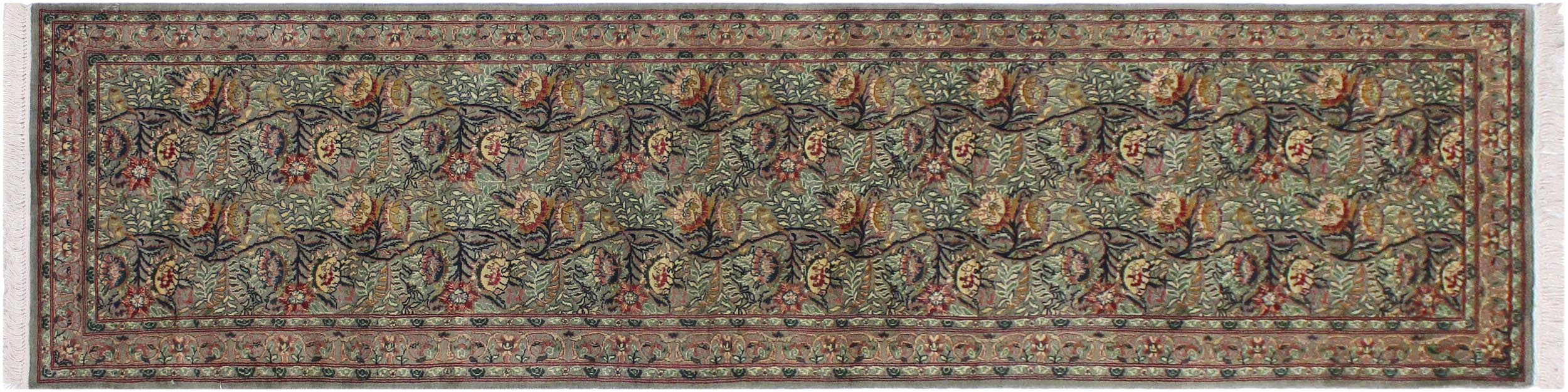 handmade Traditional Nagi Green Gray Hand Knotted RUNNER 100% WOOL area rug 3' x 10'