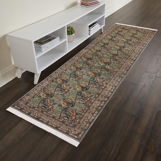 handmade Traditional Nagi Green Gray Hand Knotted RUNNER 100% WOOL area rug 3' x 10'