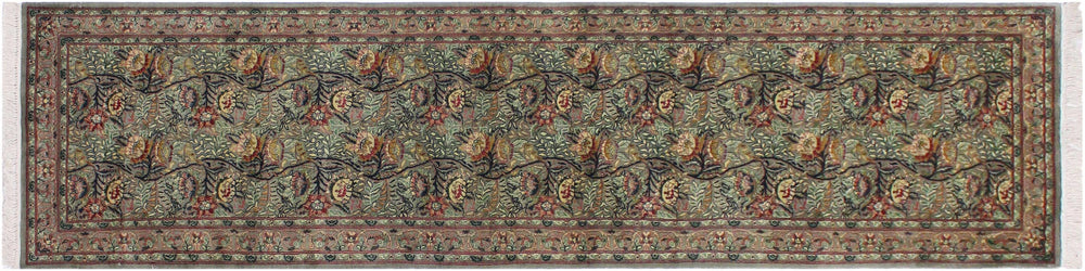 handmade Traditional Nagi Green Gray Hand Knotted RUNNER 100% WOOL area rug 3' x 10'