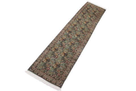 handmade Traditional Nagi Green Gray Hand Knotted RUNNER 100% WOOL area rug 3' x 10'