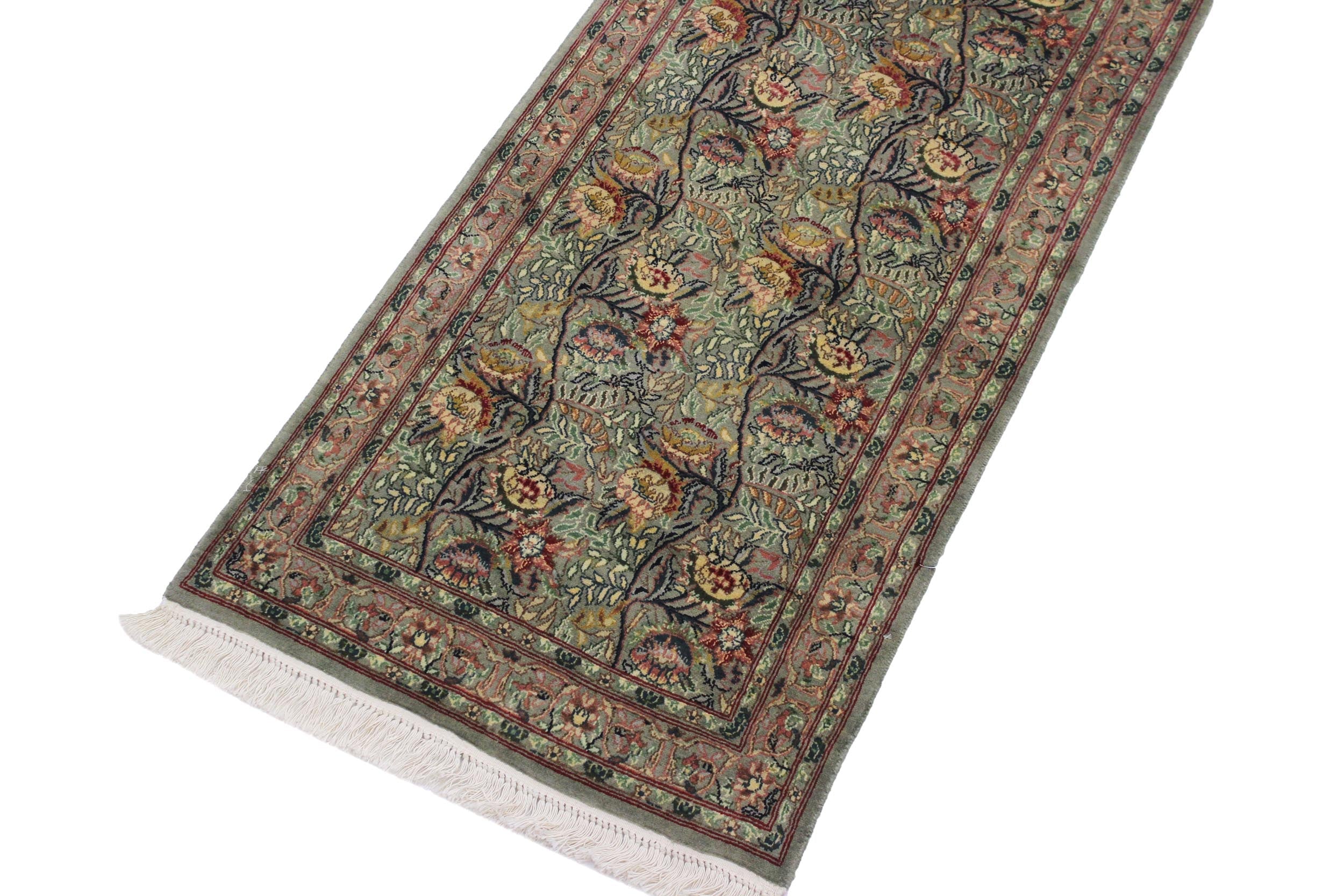 handmade Traditional Nagi Green Gray Hand Knotted RUNNER 100% WOOL area rug 3' x 10'
