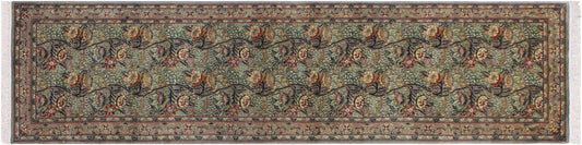 handmade Traditional Nagi Green Gray Hand Knotted RUNNER 100% WOOL area rug 3' x 10'