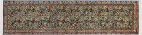 handmade Traditional Nagi Green Gray Hand Knotted RUNNER 100% WOOL area rug 3' x 10'