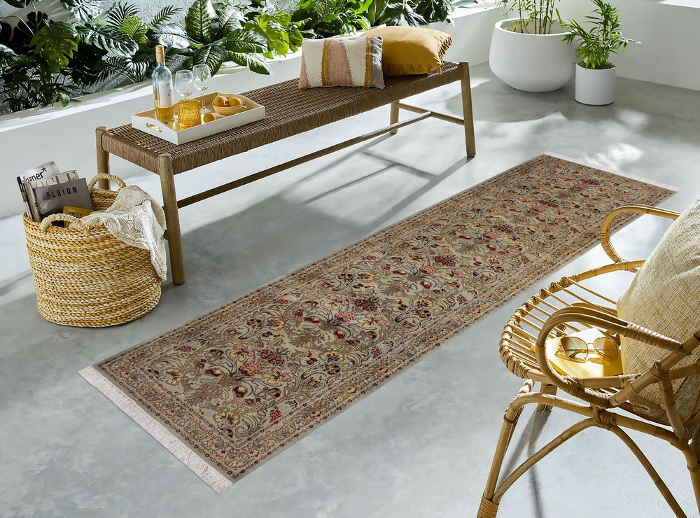 handmade Traditional Sayra Green Brown Hand Knotted RUNNER 100% WOOL area rug 2' x 10'