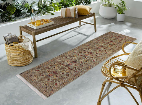 handmade Traditional Sayra Green Brown Hand Knotted RUNNER 100% WOOL area rug 2' x 10'