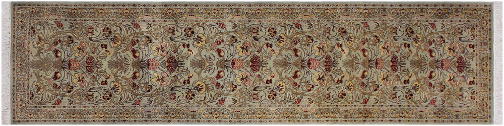 handmade Traditional Sayra Green Brown Hand Knotted RUNNER 100% WOOL area rug 2' x 10'