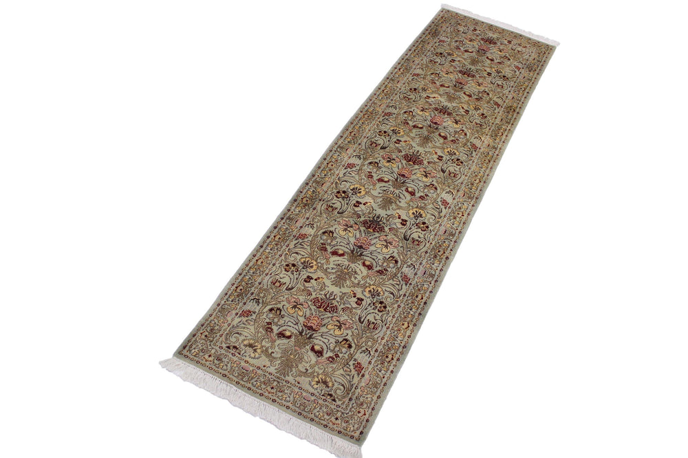 handmade Traditional Sayra Green Brown Hand Knotted RUNNER 100% WOOL area rug 2' x 10'