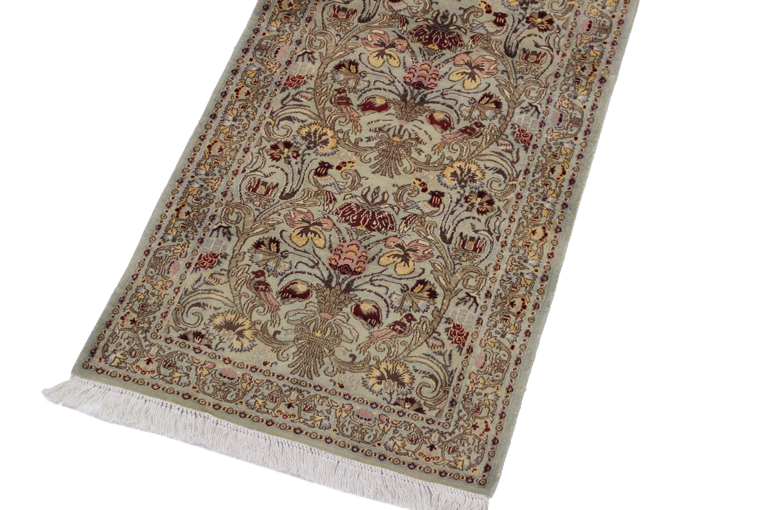 handmade Traditional Sayra Green Brown Hand Knotted RUNNER 100% WOOL area rug 2' x 10'