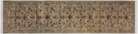 handmade Traditional Sayra Green Brown Hand Knotted RUNNER 100% WOOL area rug 2' x 10'
