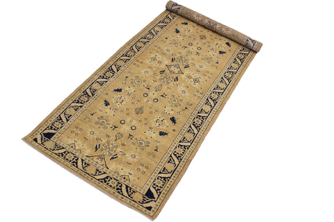 handmade Transitional Kafkaz Gold Blue Hand Knotted RUNNER 100% WOOL area rug 4' x 12'