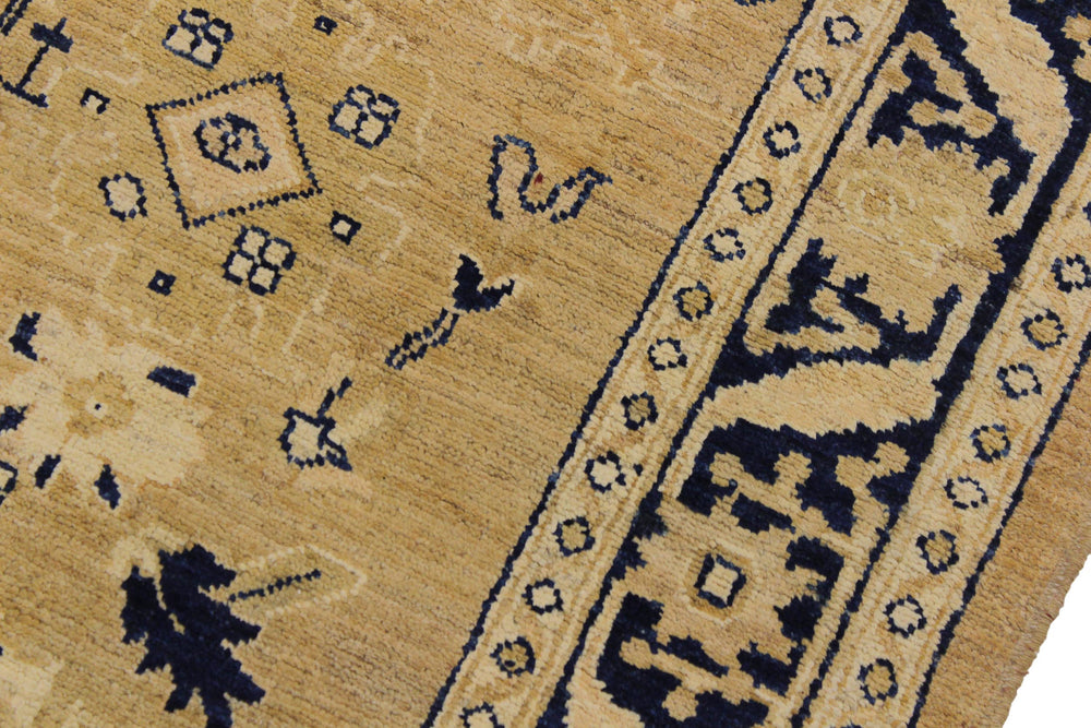 handmade Transitional Kafkaz Gold Blue Hand Knotted RUNNER 100% WOOL area rug 4' x 12'
