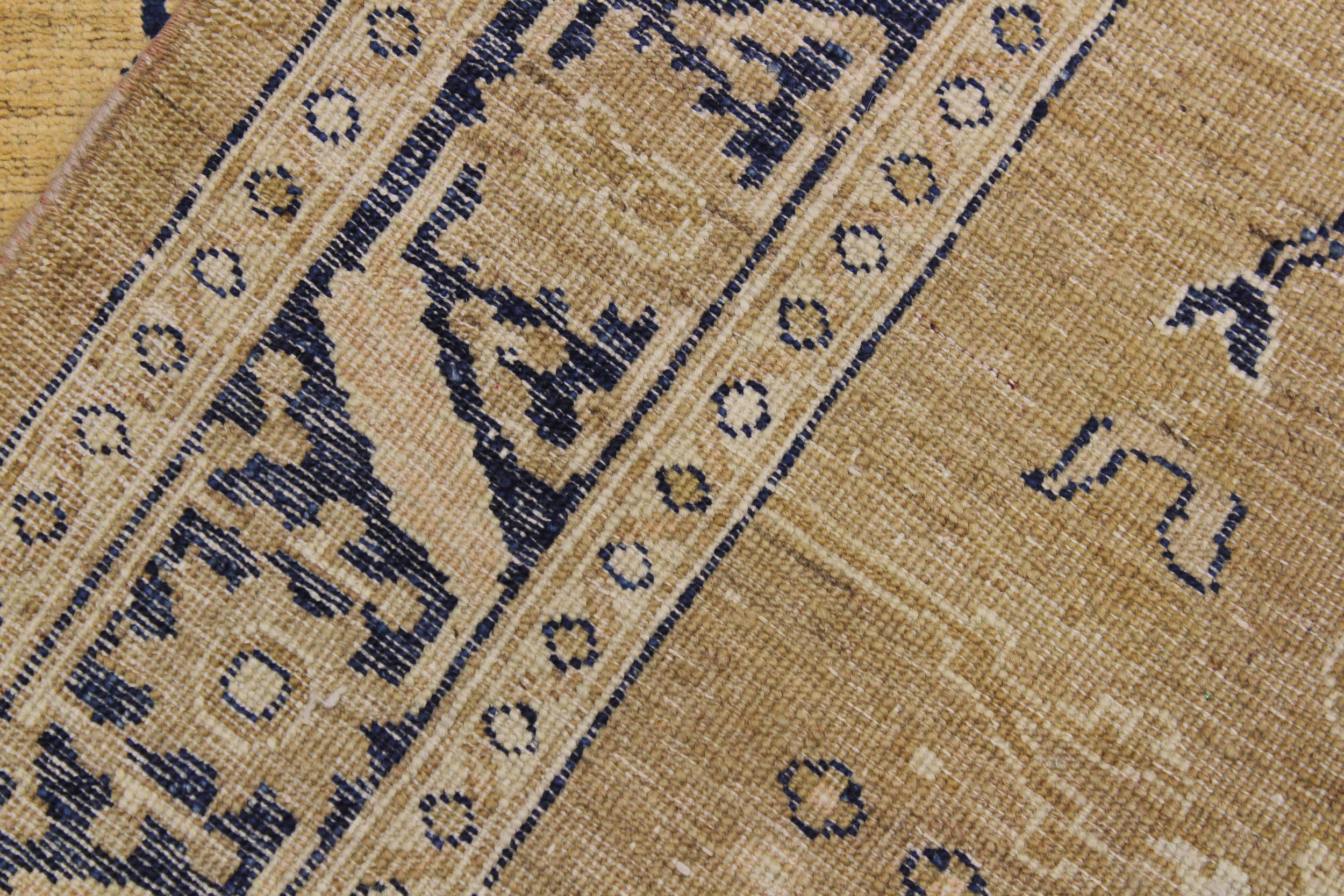 handmade Transitional Kafkaz Gold Blue Hand Knotted RUNNER 100% WOOL area rug 4' x 12'