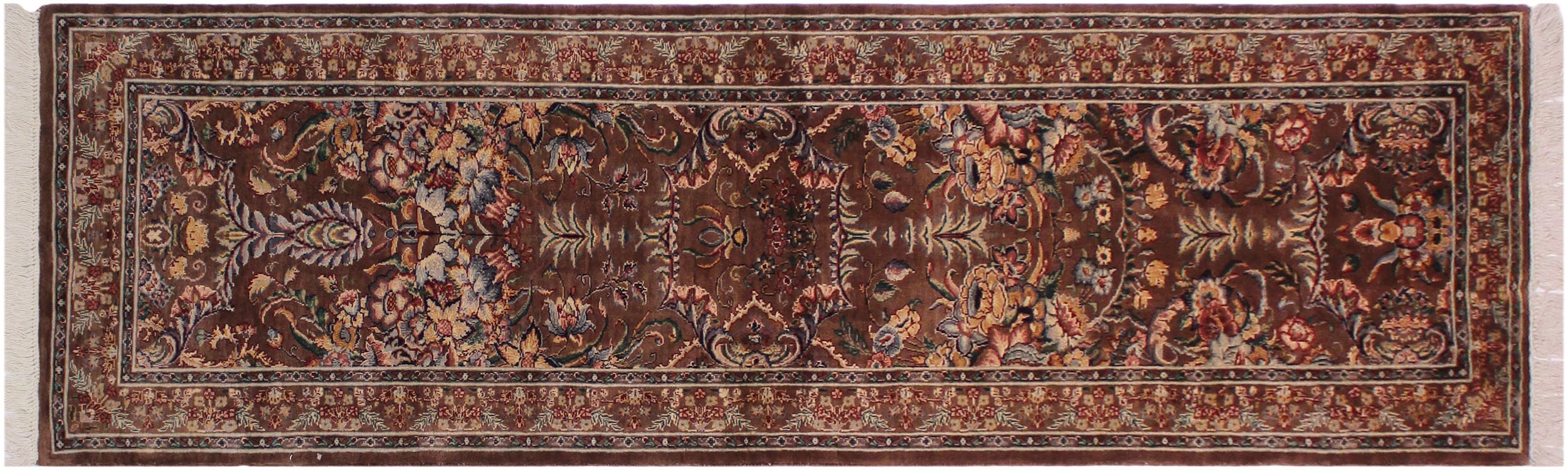 handmade Traditional Gulab Brown Blue Hand Knotted RUNNER 100% WOOL area rug 3' x 8'