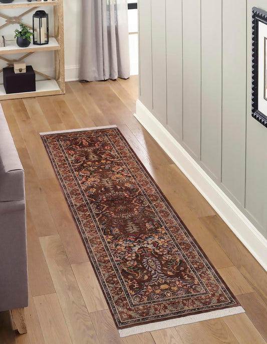 handmade Traditional Gulab Brown Blue Hand Knotted RUNNER 100% WOOL area rug 3' x 8'