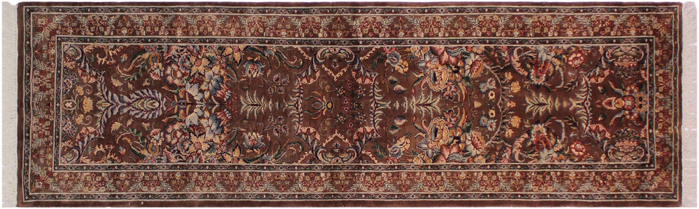 handmade Traditional Gulab Brown Blue Hand Knotted RUNNER 100% WOOL area rug 3' x 8'
