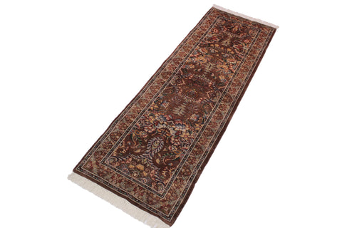handmade Traditional Gulab Brown Blue Hand Knotted RUNNER 100% WOOL area rug 3' x 8'