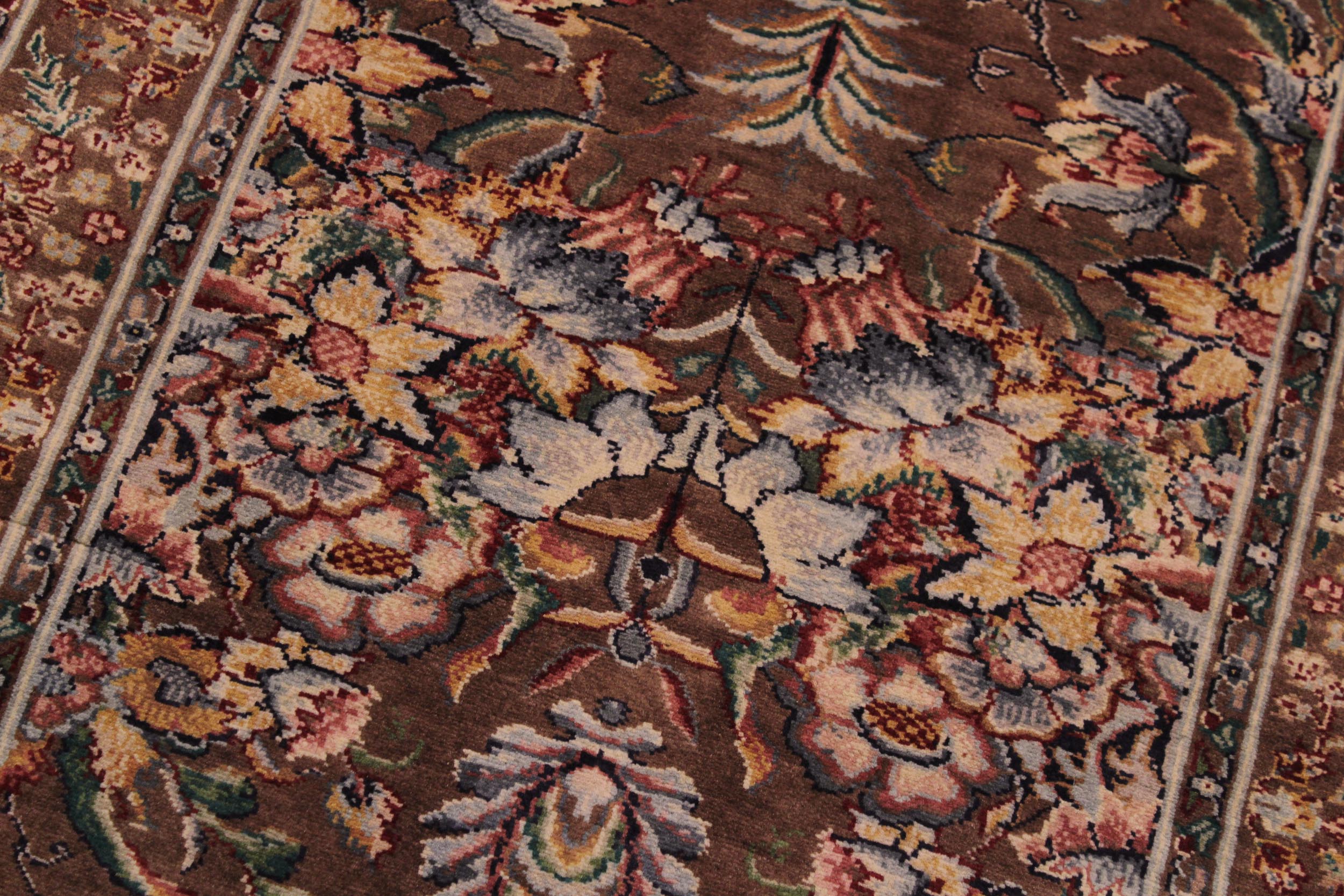handmade Traditional Gulab Brown Blue Hand Knotted RUNNER 100% WOOL area rug 3' x 8'