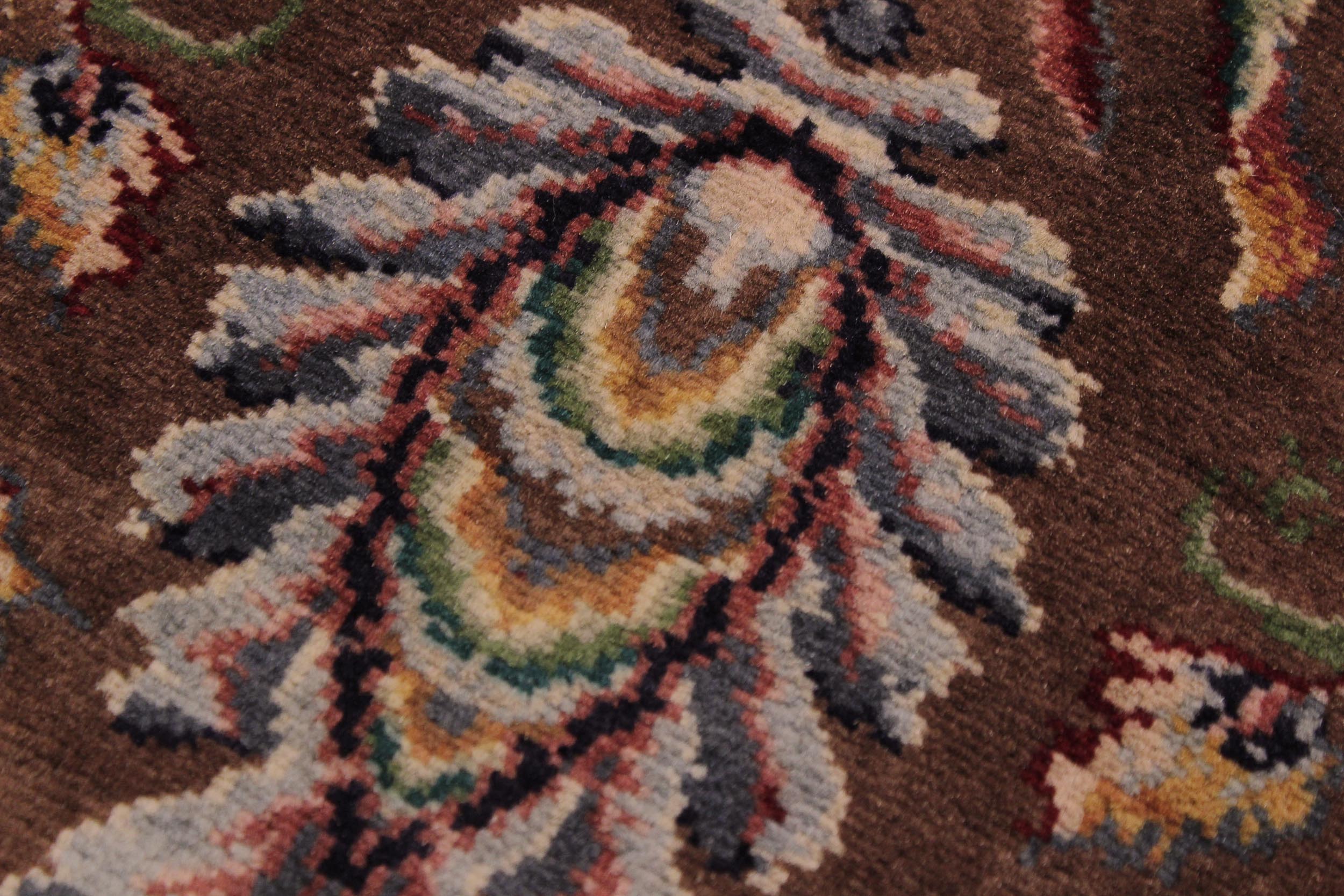 handmade Traditional Gulab Brown Blue Hand Knotted RUNNER 100% WOOL area rug 3' x 8'