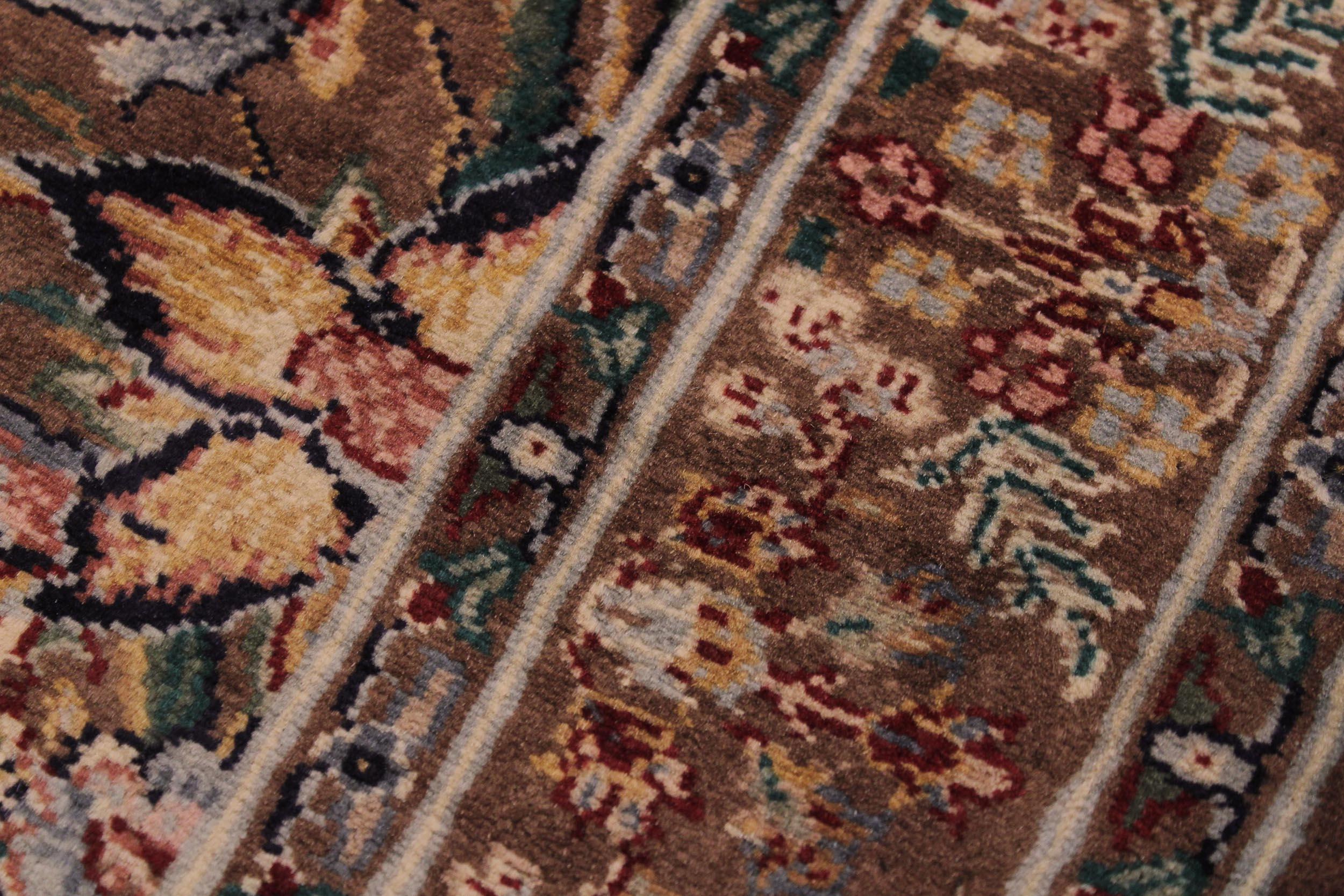handmade Traditional Gulab Brown Blue Hand Knotted RUNNER 100% WOOL area rug 3' x 8'