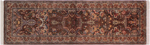 handmade Traditional Gulab Brown Blue Hand Knotted RUNNER 100% WOOL area rug 3' x 8'