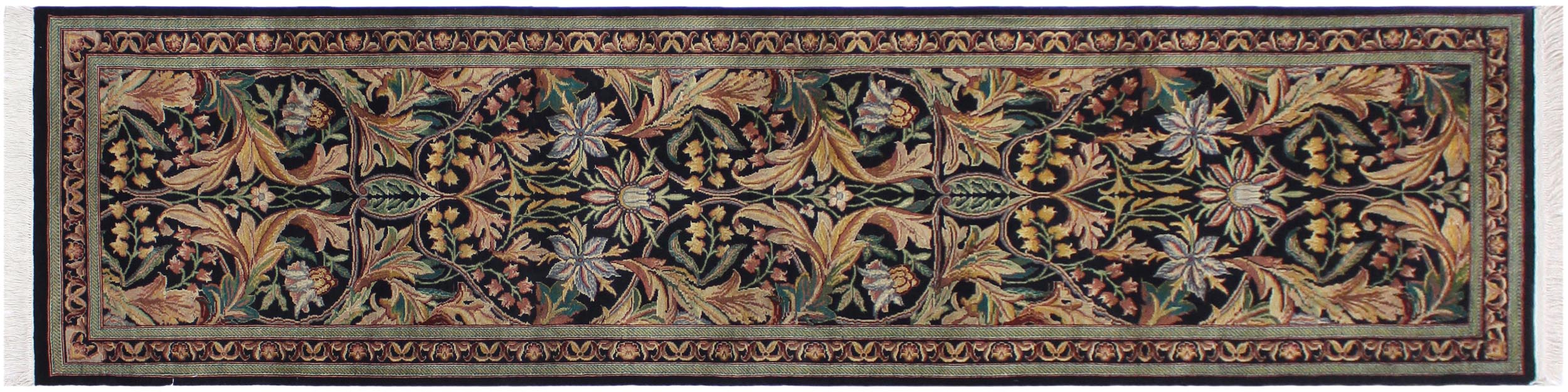 handmade Traditional Azeem Black Green Hand Knotted RUNNER 100% WOOL area rug 3' x 10'