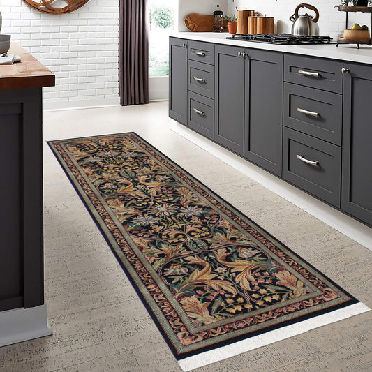 handmade Traditional Azeem Black Green Hand Knotted RUNNER 100% WOOL area rug 3' x 10'