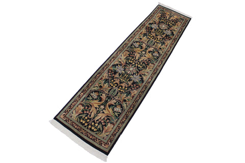 handmade Traditional Azeem Black Green Hand Knotted RUNNER 100% WOOL area rug 3' x 10'