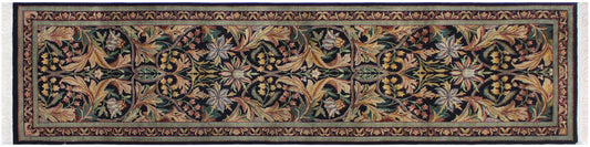 handmade Traditional Azeem Black Green Hand Knotted RUNNER 100% WOOL area rug 3' x 10'