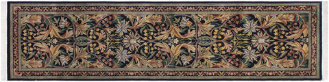 handmade Traditional Azeem Black Green Hand Knotted RUNNER 100% WOOL area rug 3' x 10'