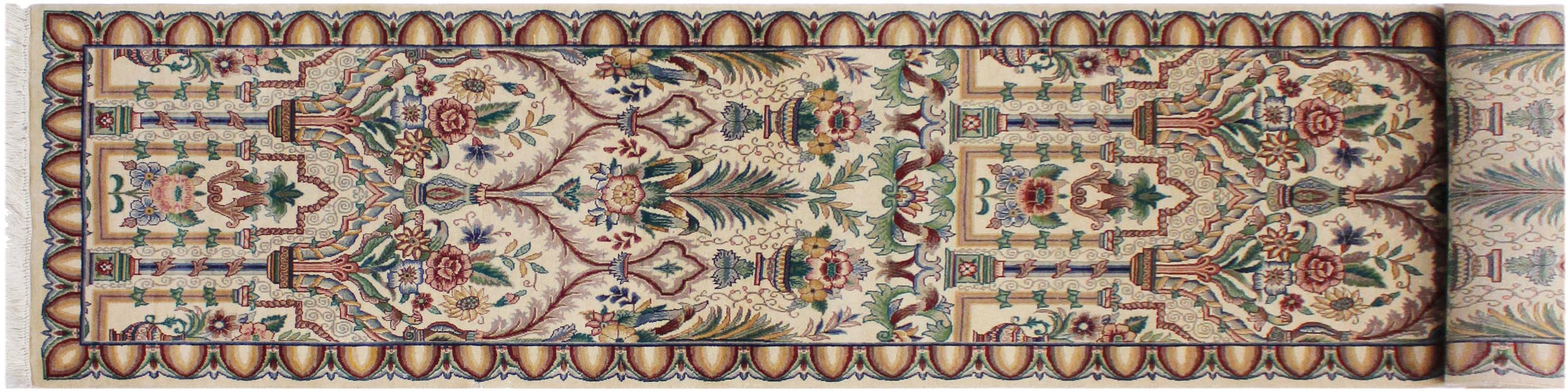 handmade Traditional Mahal Beige Gold Hand Knotted RUNNER 100% WOOL area rug 3' x 12'