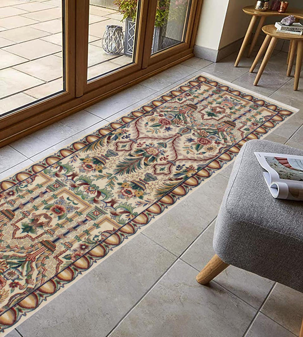 handmade Traditional Mahal Beige Gold Hand Knotted RUNNER 100% WOOL area rug 3' x 12'