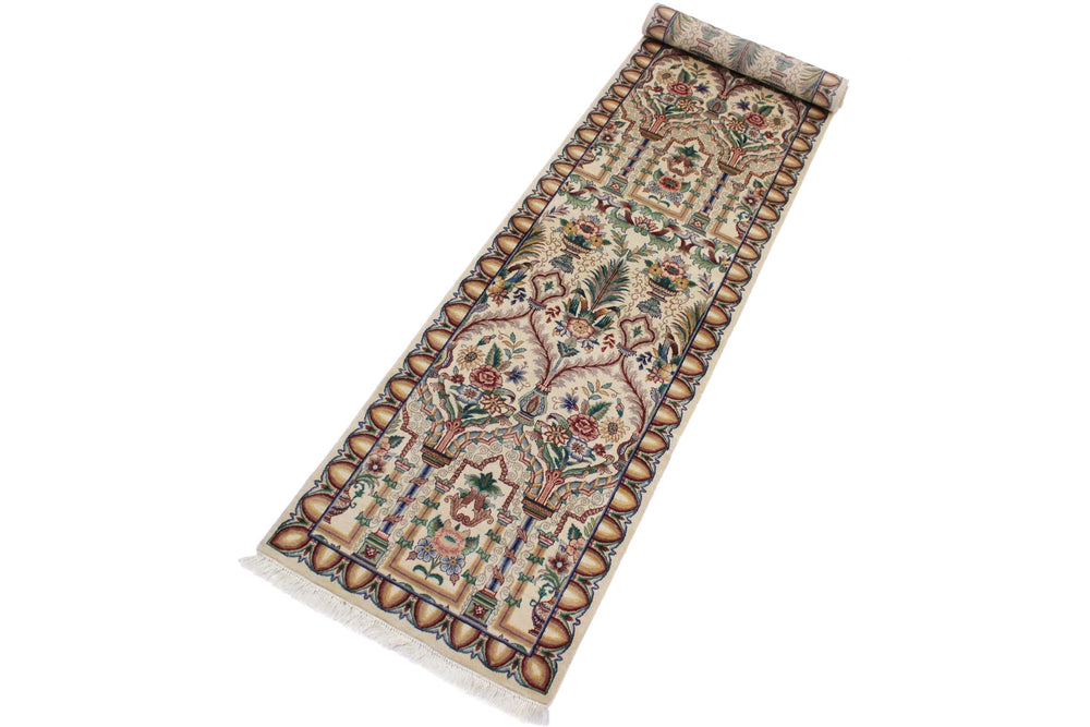 handmade Traditional Mahal Beige Gold Hand Knotted RUNNER 100% WOOL area rug 3' x 12'