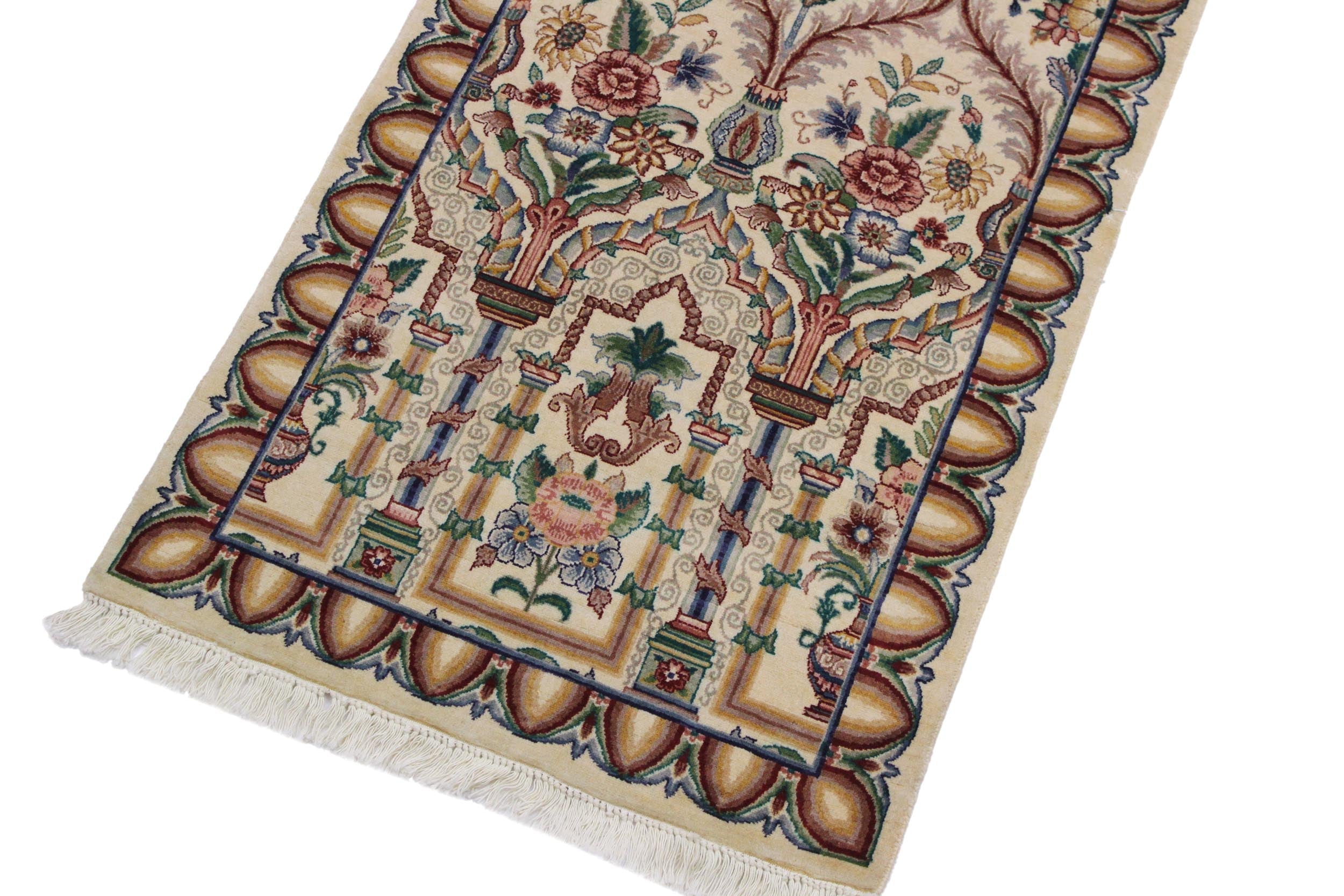 handmade Traditional Mahal Beige Gold Hand Knotted RUNNER 100% WOOL area rug 3' x 12'