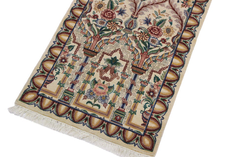 handmade Traditional Mahal Beige Gold Hand Knotted RUNNER 100% WOOL area rug 3' x 12'