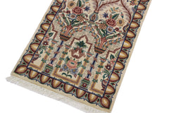 handmade Traditional Mahal Beige Gold Hand Knotted RUNNER 100% WOOL area rug 3' x 12'