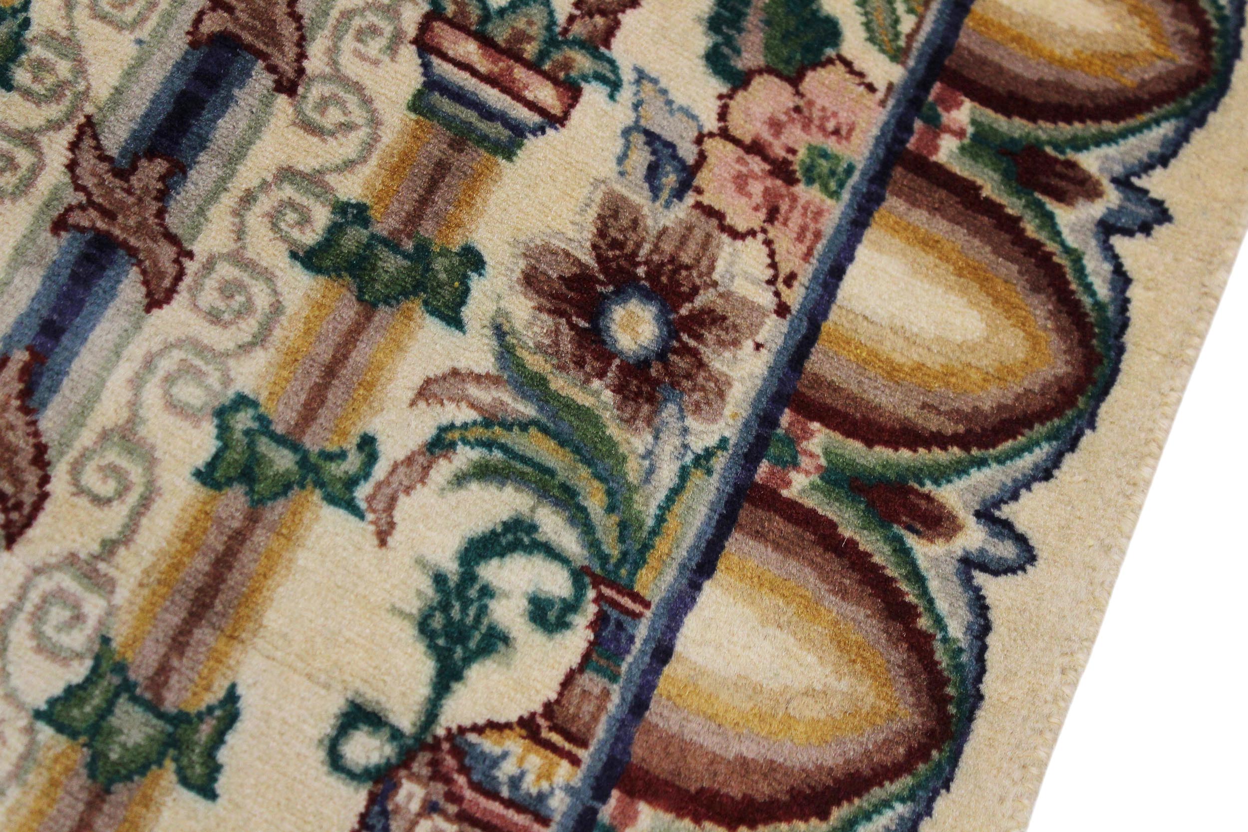 handmade Traditional Mahal Beige Gold Hand Knotted RUNNER 100% WOOL area rug 3' x 12'