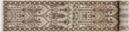 handmade Traditional Mahal Beige Gold Hand Knotted RUNNER 100% WOOL area rug 3' x 12'