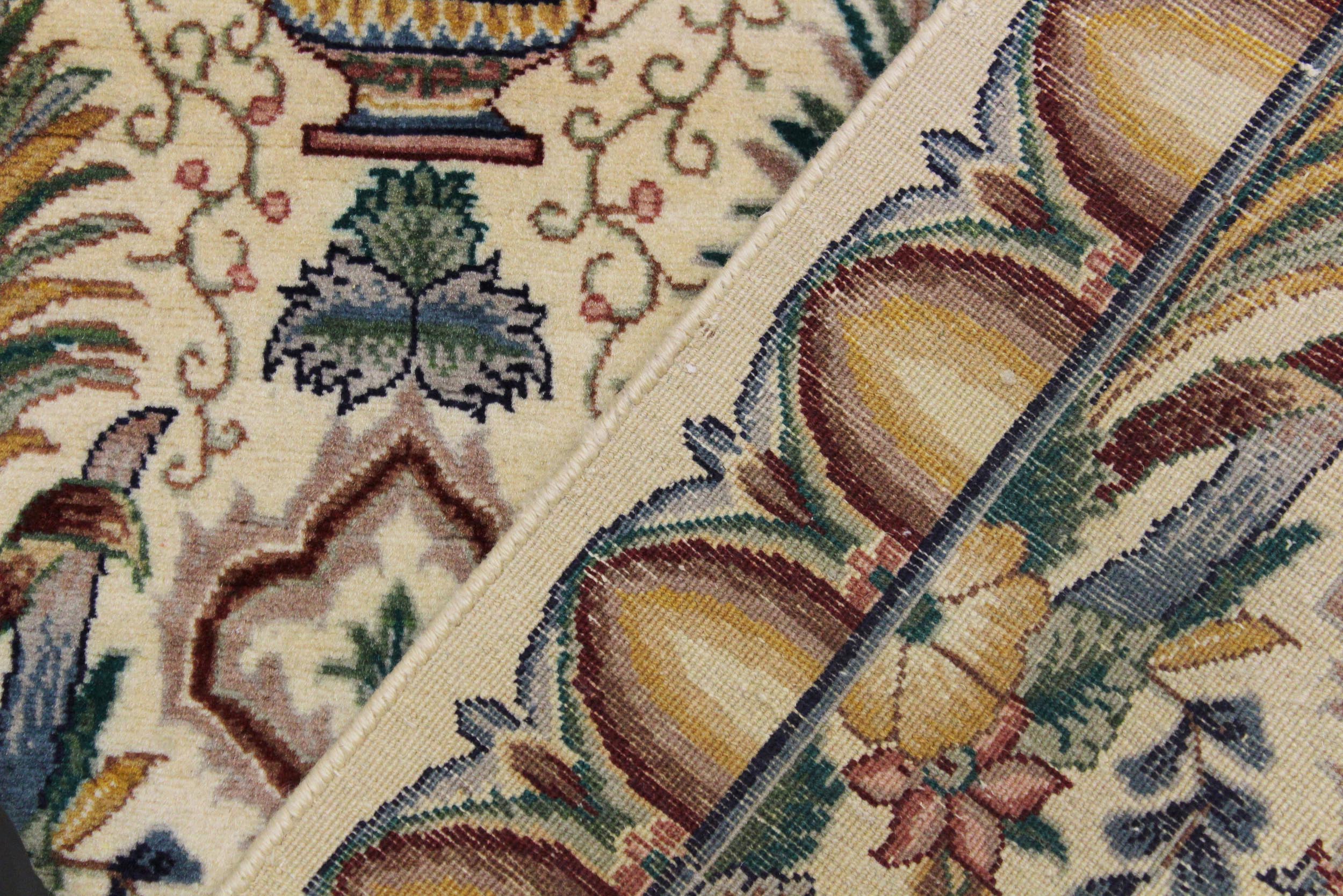 handmade Traditional Mahal Beige Gold Hand Knotted RUNNER 100% WOOL area rug 3' x 12'