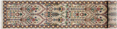 handmade Traditional Mahal Beige Gold Hand Knotted RUNNER 100% WOOL area rug 3' x 12'