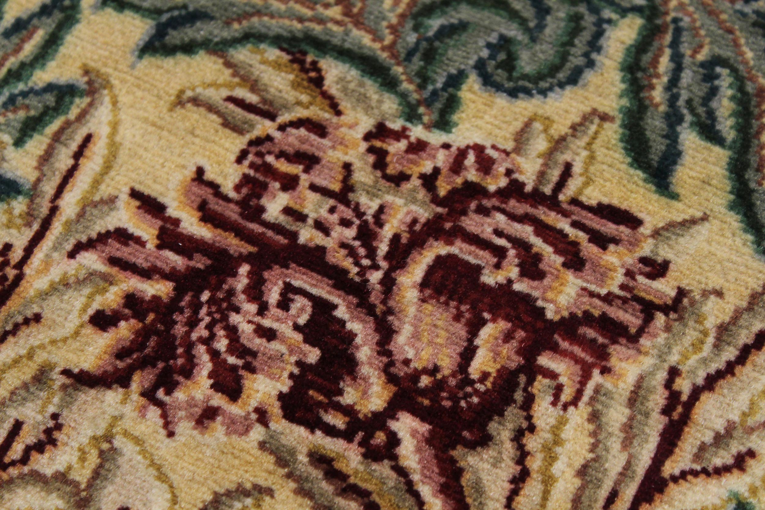 handmade Traditional Tulip Beige Gold Hand Knotted RUNNER 100% WOOL area rug 3' x 8'