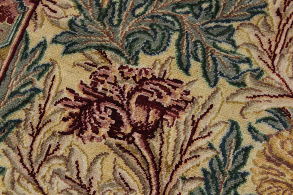 handmade Traditional Tulip Beige Gold Hand Knotted RUNNER 100% WOOL area rug 3' x 8'