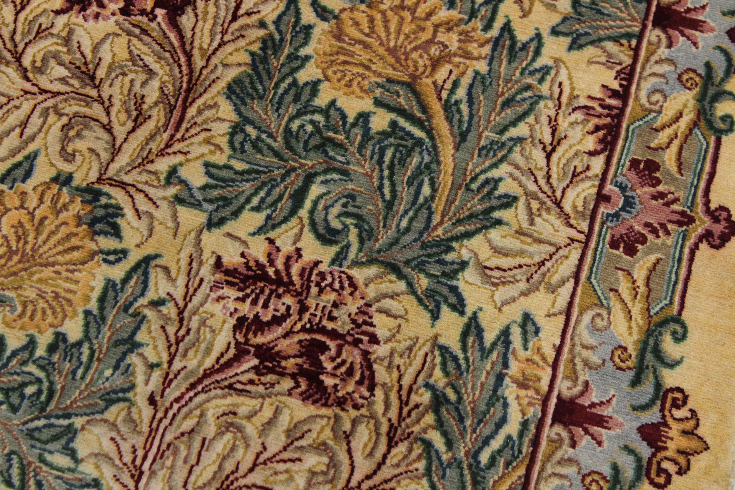 handmade Traditional Tulip Beige Gold Hand Knotted RUNNER 100% WOOL area rug 3' x 8'