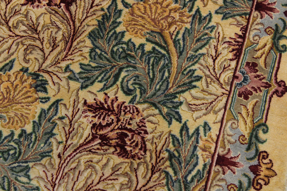 handmade Traditional Tulip Beige Gold Hand Knotted RUNNER 100% WOOL area rug 3' x 8'