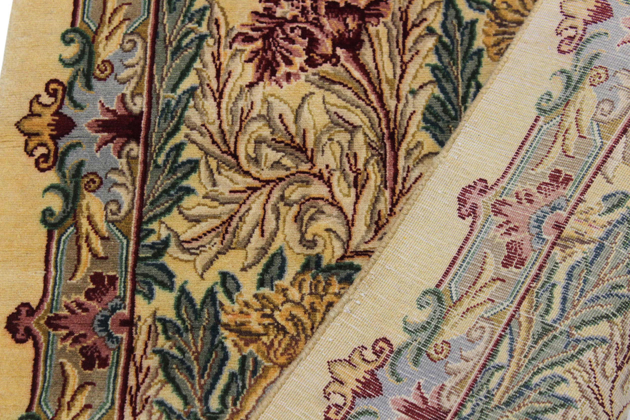 handmade Traditional Tulip Beige Gold Hand Knotted RUNNER 100% WOOL area rug 3' x 8'