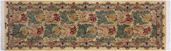 handmade Traditional Tulip Beige Gold Hand Knotted RUNNER 100% WOOL area rug 3' x 8'